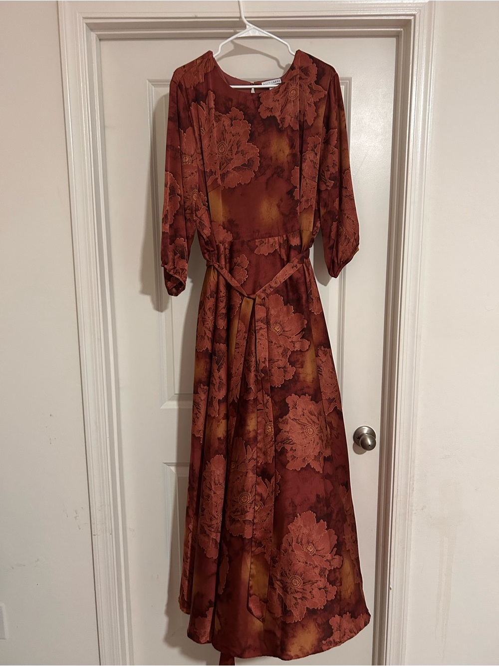 Baltic Born Rust Floral Maxi Dress with Tie Waist